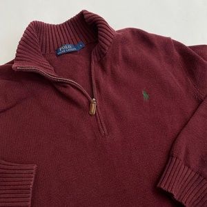 burgundy ralph lauren half zip sweater in size M